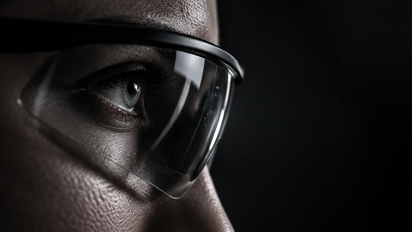 Primer plano de un rostro con gafas de protección durante una práctica